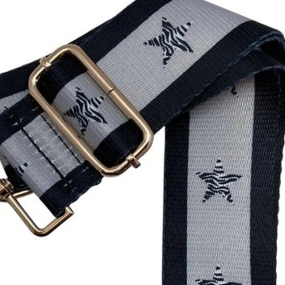 Black Grey Stars and Stripes Adjustable Crossbody Bag Purse Guitar Strap Gold - Picture 2 of 3